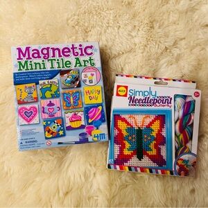 Girl Gift Bundle: Magnetic Mini Tile Art & ALEX Simply Needlepoint Butterfly Kit